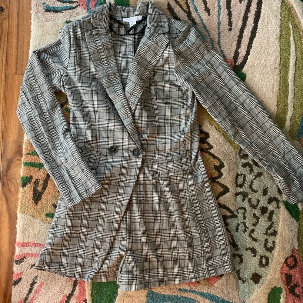 Plaid Blazer Style Romper